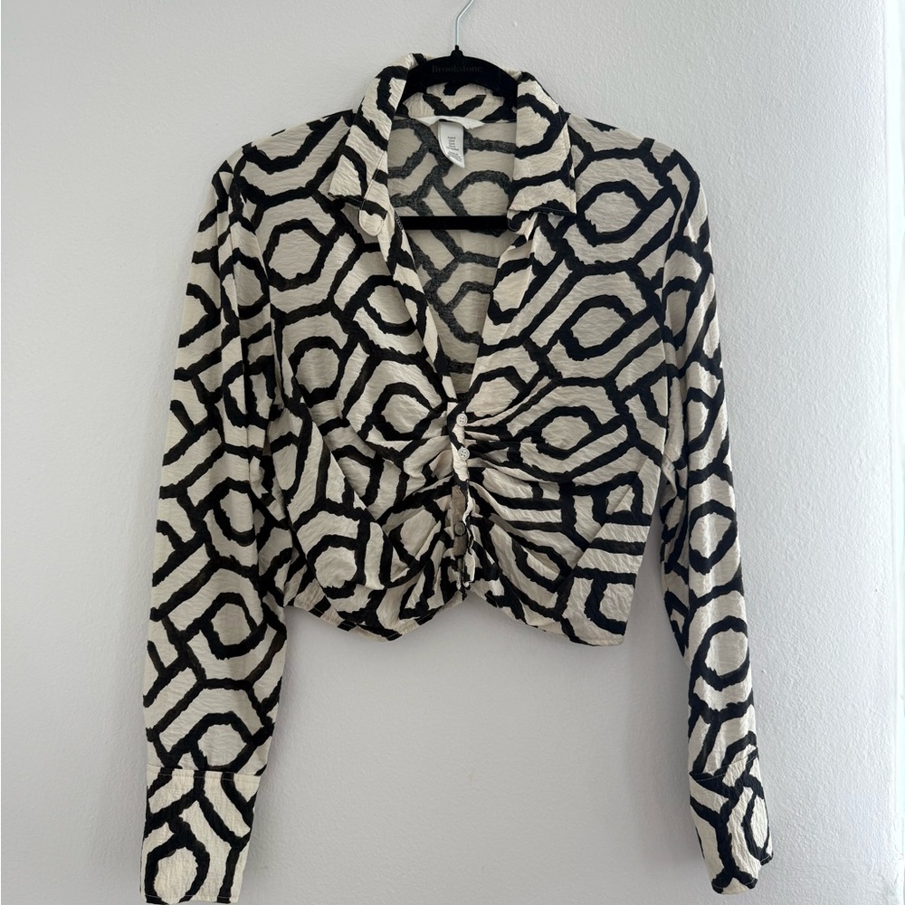Geometric Black and White Women's Top